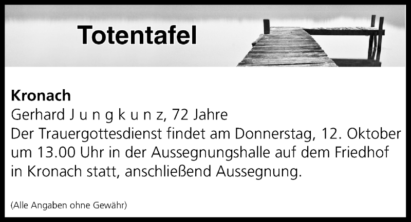 Traueranzeige für Totentafel vom 11.10.2017 vom 11.10.2017 aus MGO