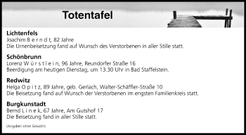 Anzeige von Totentafel vom 17.10.2017 von MGO