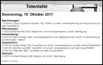 Anzeige von Totentafel vom 19.10.2017 von MGO