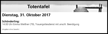 Anzeige von Totentafel vom 31.10.2017 von MGO