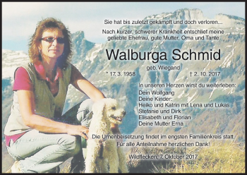 Anzeige von Walburga Schmid von MGO