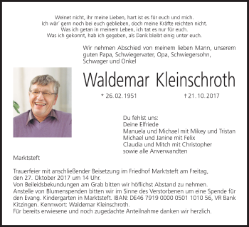 Anzeige von Waldemar Kleinschroth von MGO