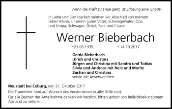 Anzeige von Werner Bieberbach von MGO