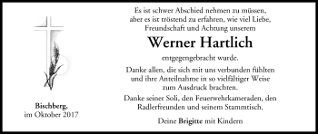Anzeige von Werner Hartlich von MGO