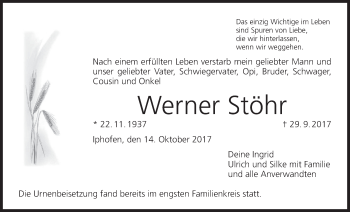 Anzeige von Werner Stöhr von MGO