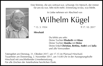 Anzeige von Wilhelm Kügel von MGO