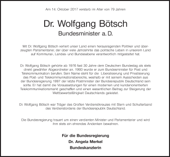 Anzeige von Wolfgang Bötsch von MGO