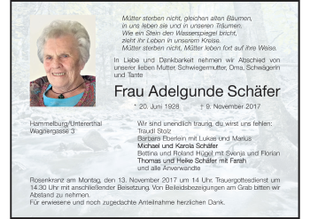 Anzeige von Adelgunde Schäfer von MGO
