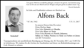 Anzeige von Alfons Back von MGO