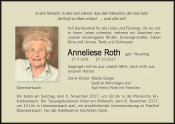 Anzeige von Anneliese Roth von MGO