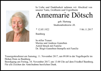 Anzeige von Annemarie Dötsch von MGO