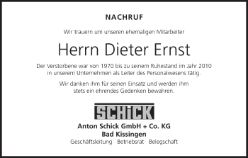 Anzeige von Dieter Ernst von MGO