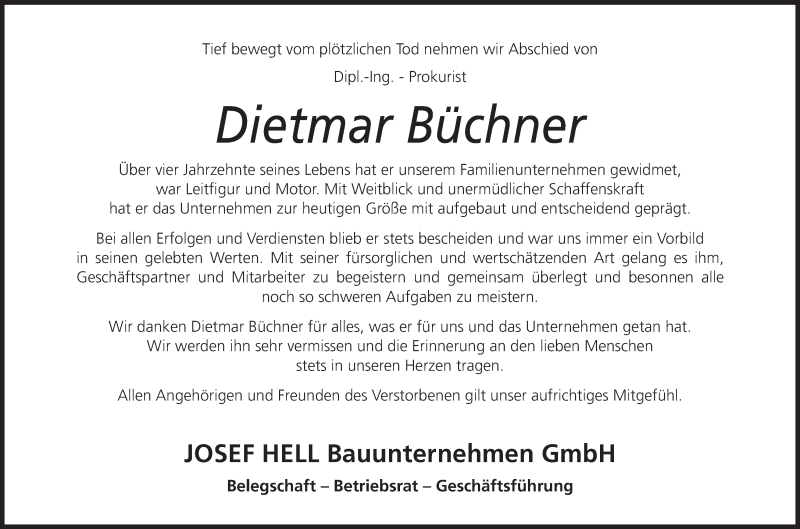  Traueranzeige für Dietmar Büchner vom 29.11.2017 aus MGO