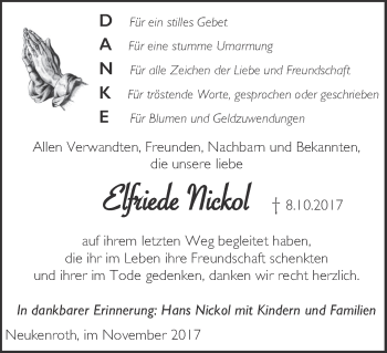 Anzeige von Elfriede Nickol von MGO