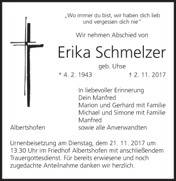Anzeige von Erika Schmelzer von MGO