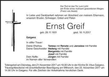 Anzeige von Ernst Greif von MGO