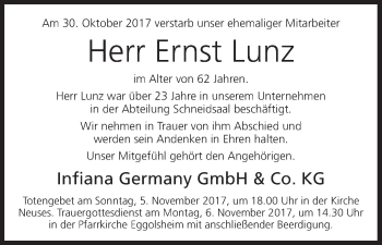 Anzeige von Ernst Lunz von MGO