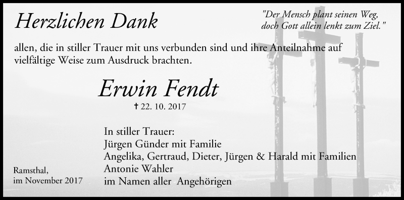  Traueranzeige für Erwin Fendt vom 18.11.2017 aus MGO