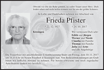 Anzeige von Frieda Pfister von MGO