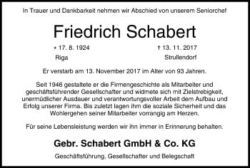 Anzeige von Friedrich Schabert von MGO