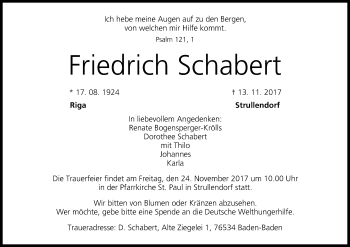 Anzeige von Friedrich Schabert von MGO