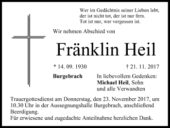 Anzeige von Fränklin Heil von MGO