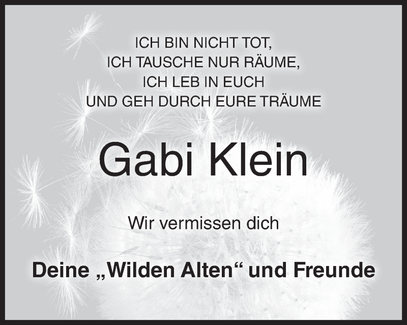  Traueranzeige für Gabi Klein vom 03.11.2017 aus MGO