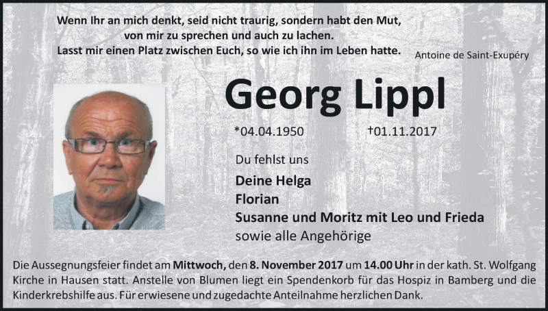  Traueranzeige für Georg Lippl vom 04.11.2017 aus MGO