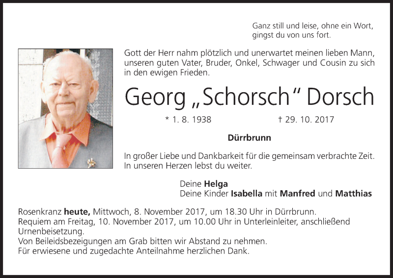 Traueranzeige für Georg Schorsch Dorsch vom 08.11.2017 aus MGO