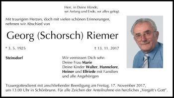 Anzeige von Georg Schorsch Riemer von MGO