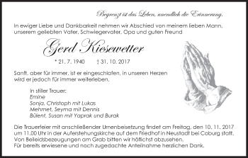 Anzeige von Gerd Kiesewetter von MGO
