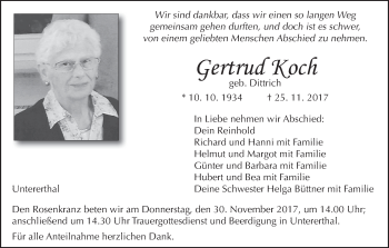 Anzeige von Gertrud Koch von MGO