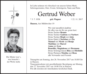Anzeige von Gertrud Weber von MGO