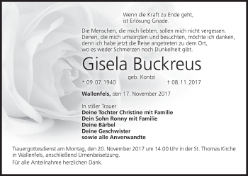 Anzeige von Gisela Buckreus von MGO