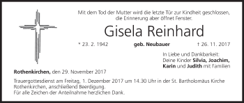 Anzeige von Gisela Reinhard von MGO
