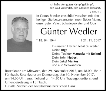 Anzeige von Günter Wedler von MGO