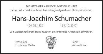 Anzeige von Hans-Joachim Schumacher von MGO