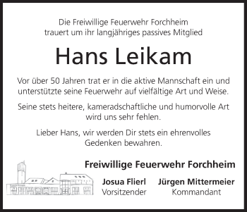 Anzeige von Hans Leikam von MGO