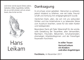 Anzeige von Hans Leikam von MGO