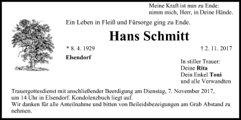 Anzeige von Hans Schmitt von MGO