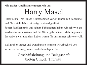 Anzeige von Harry Masel von MGO