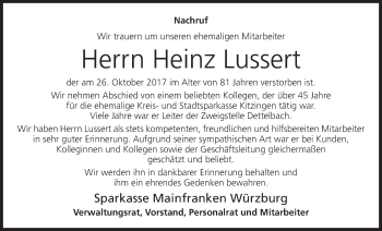 Anzeige von Heinz Lussert von MGO