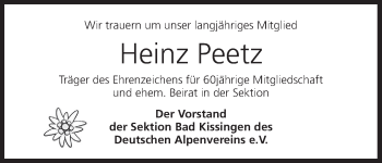 Anzeige von Heinz Peetz von MGO
