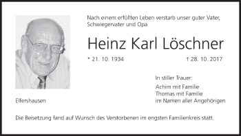 Anzeige von Heinz Karl Löschner von MGO
