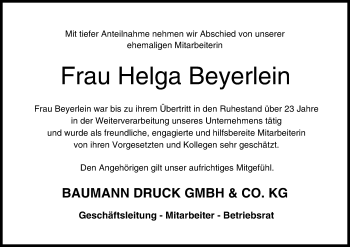 Anzeige von Helga Beyerlein von MGO