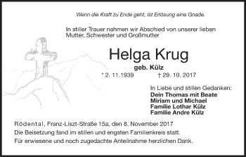 Anzeige von Helga Krug von MGO