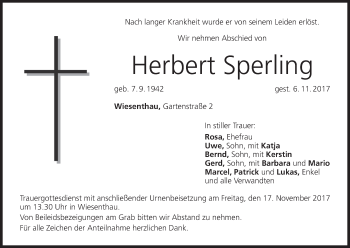 Anzeige von Herbert Sperling von MGO