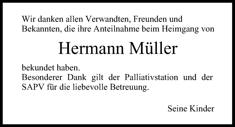 Traueranzeige für Hermann Müller vom 11.11.2017 aus MGO