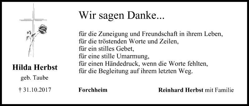  Traueranzeige für Hilda Herbst vom 25.11.2017 aus MGO