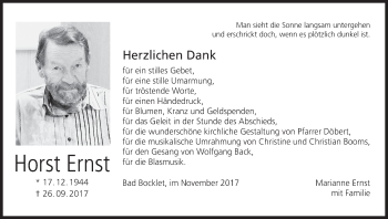 Anzeige von Horst Ernst von MGO